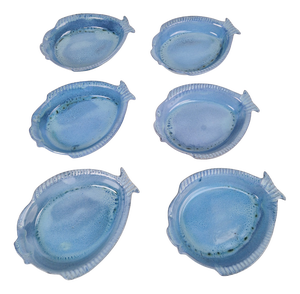Blue Ceramic Fish Plates by Aimé De Grimaud, France, 1970, Set of 6
