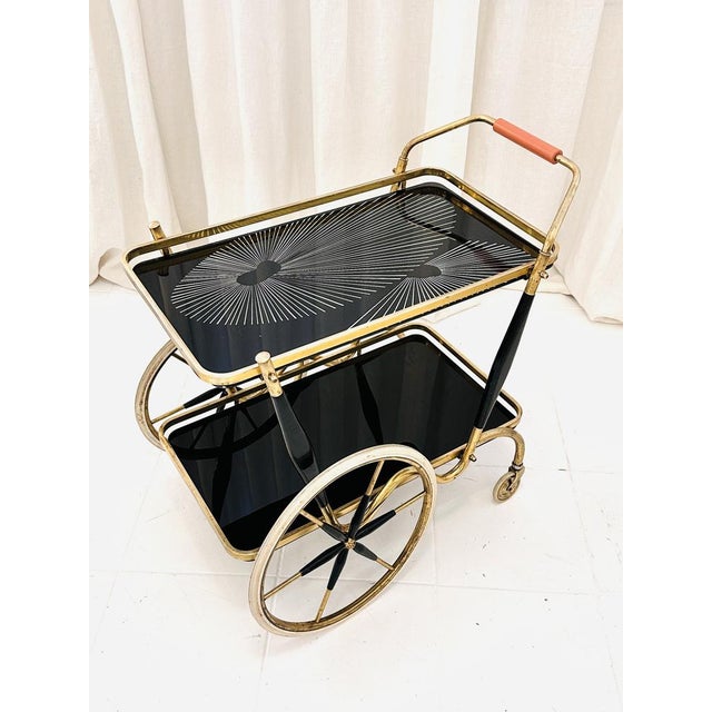 Mid-Century Modern Art Deco Brass and Black Glass Serving Bar Trolley, 1950s For Sale - Image 3 of 18