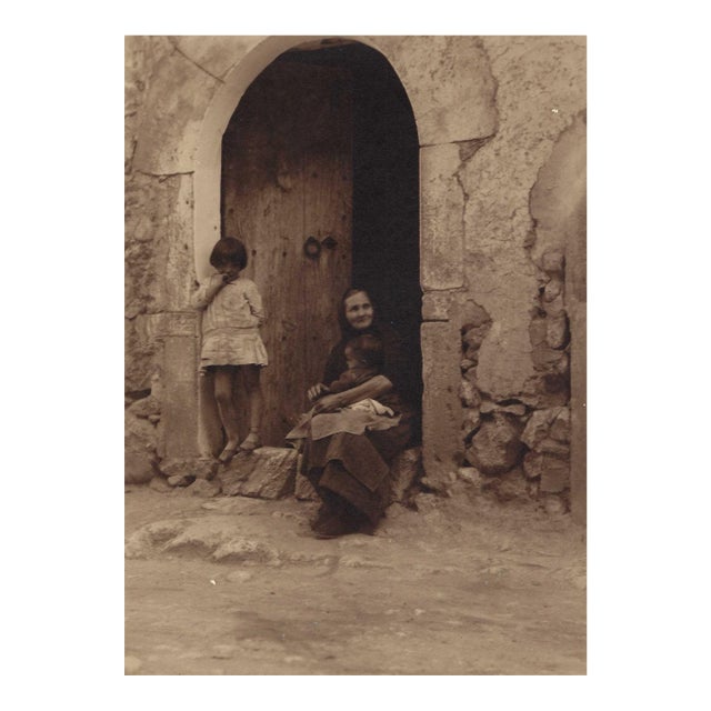 Antique Photograph of a Lady Sitting in a Doorway With Two Children For Sale