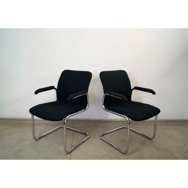 Mid-Century Modern 1970’s Mid-Century Modern Chrome Arm Chairs - A Pair For Sale - Image 3 of 12
