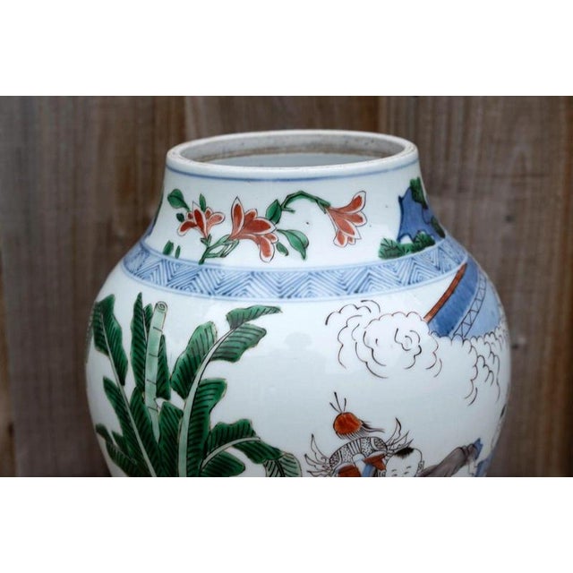 20th Century Chinese Wucai Porcelain Figural Vase with Scholars and Children For Sale - Image 13 of 18
