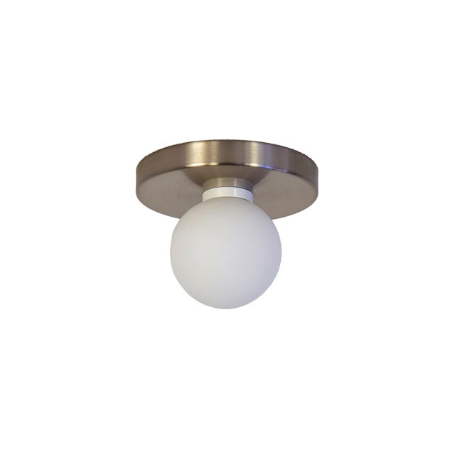 Modern Globe Flush Mount Brushed Nickel, 3 Inch Glass Globe, by Research.Lighting, Modern, Minimal For Sale - Image 3 of 6