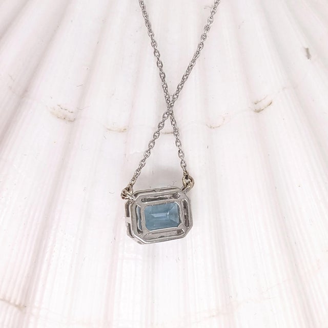 2020s Aquamarine Pendant Necklace w Earth Mined Diamonds in Solid 14K Gold EM 5x7mm For Sale - Image 5 of 8