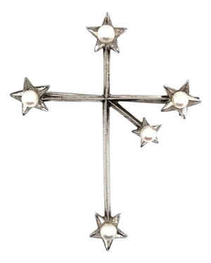 1990s Mikimoto Estate Akoya Pearl Cross Brooch Sterling Silver