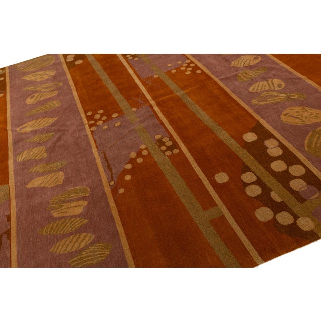 2010s Artisan Hand-Knotted Tibetan Wool and Silk Rug in Terracotta Abstract Pattern For Sale - Image 5 of 10