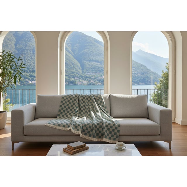 Contemporary Green Checkered Plaid in Cashmere and Wool by Villa Como For Sale - Image 3 of 4