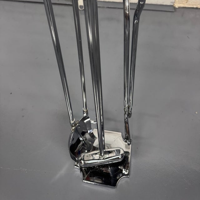 1970s MCM Chrome Fireplace Tool Set For Sale - Image 5 of 12
