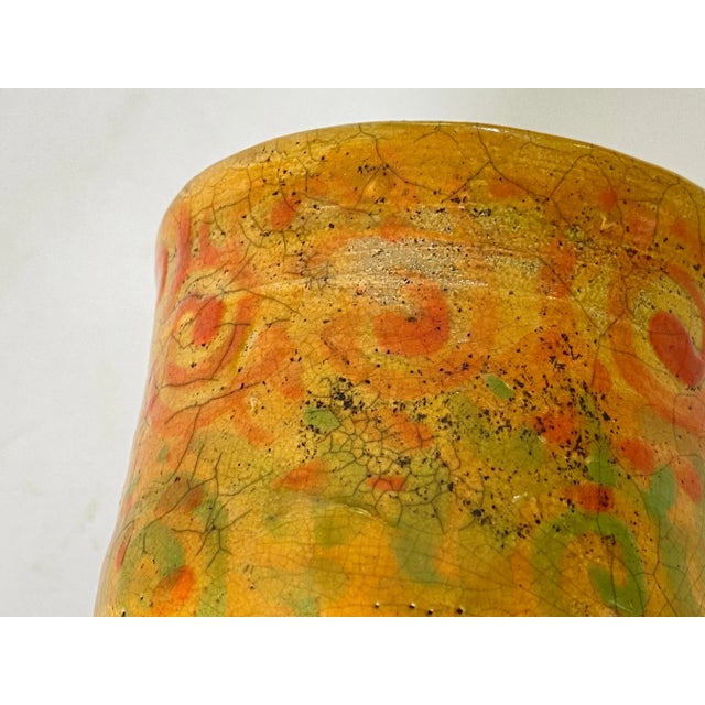 French Raku Chalice in Cracked Ceramic 1960 France Yellow Color For Sale - Image 5 of 8