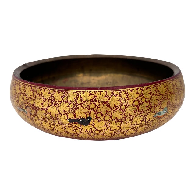 Mid 20th Century Kashmiri Paper Mache Bowl Lined in Brass For Sale
