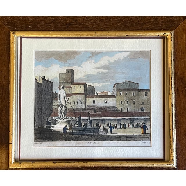 Brown Italian Etching Fountain De Neptune, Florence, C. 1800 For Sale - Image 8 of 18