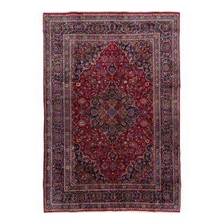 Vintage Medallion Red Wool Rug Persian Kashan From the 1940s For Sale