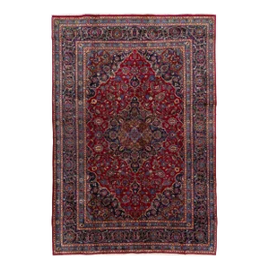 Vintage Medallion Red Wool Rug Persian Kashan From the 1940s