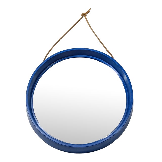 1980s Memphis Style Cobalt Blue Plastic Framed Mirror For Sale