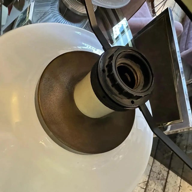 Metal 1970s Mid-Century Modern White Opaline Glass and Brass Italian Table Lamp For Sale - Image 7 of 13