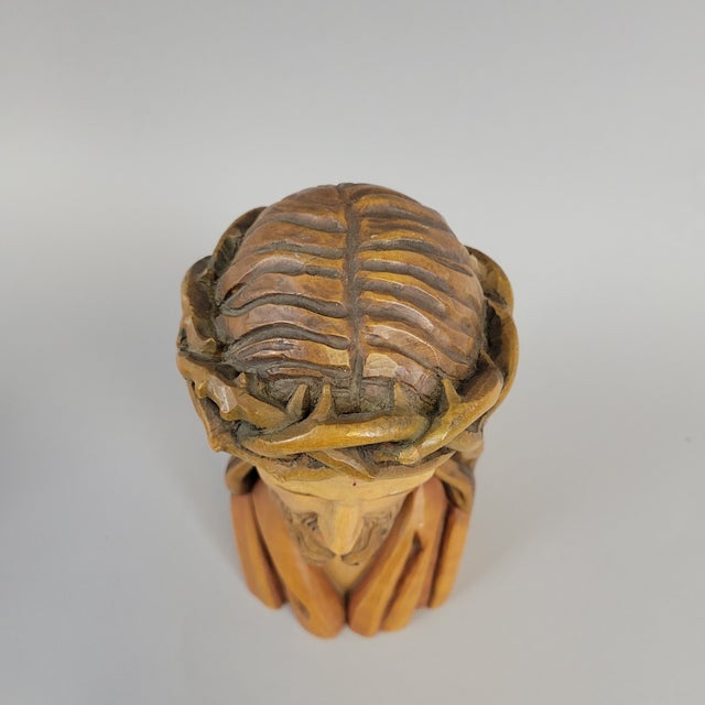 Anri Hand-Carved Wood Bust of Christ With Crown of Thorns – Italy, Mid-Century For Sale - Image 11 of 13