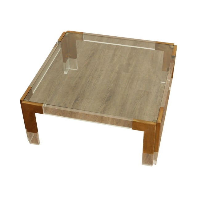 1980s Contemporary Style Square Glass Lucite Square Coffee Table For Sale - Image 13 of 13