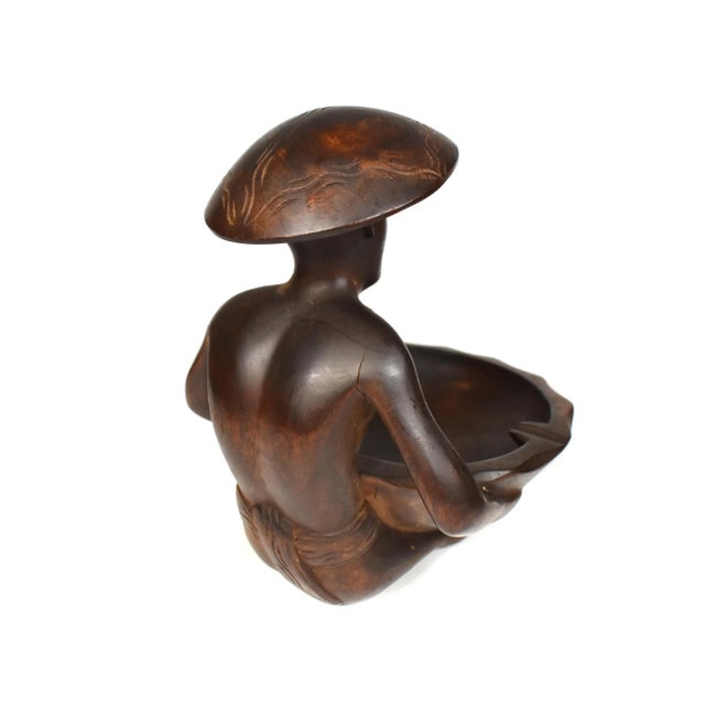 Mid 20th Century Hand Wood Carved Oriental Man Holding Bowl Ashtray For Sale - Image 4 of 12