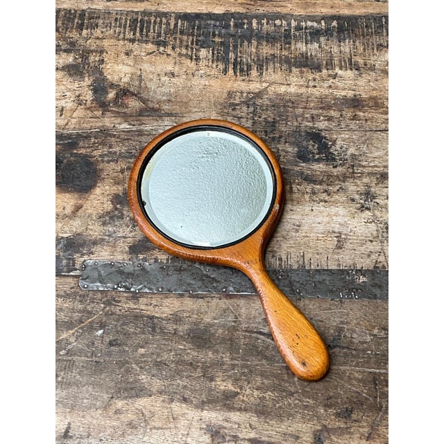 Early 20th Century Vintage Art Nouveau Carved Wood Handheld Mirror For Sale - Image 5 of 12