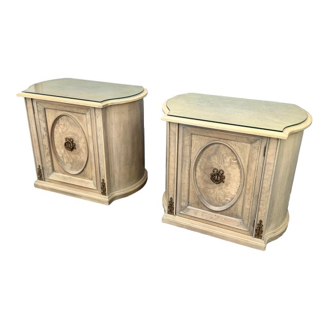 Vintage French Provincial Burlwood Nightstands by Detroit Furniture - A Pair For Sale