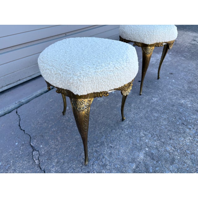 Brass 1950s Pair of Italian Chiavari Brass Ottomans For Sale - Image 8 of 12
