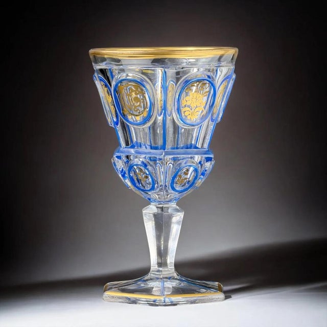 Exceptional antique decorative goblet dating to the late 19th century, executed in high-quality clear glass with rich...