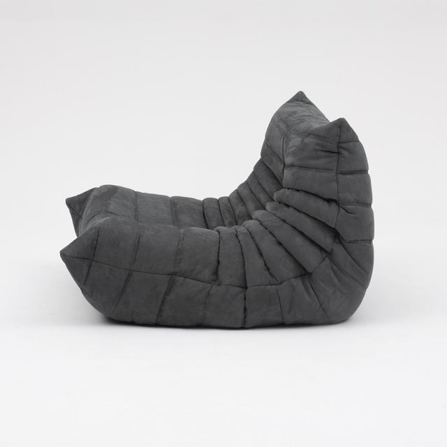 Ligne Roset Authentic Restored Togo Fireside Chair and Ottoman in Shadow Grey Microfibre - Vintage Ligne Roset For Sale - Image 4 of 16
