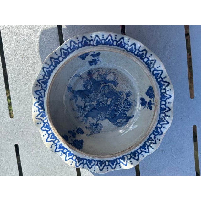 Blue Antique Qing Dynasty Foo Dog Covered Bowl – Blue & White Porcelain With Apocryphal Yongzheng Mark For Sale - Image 8 of 11