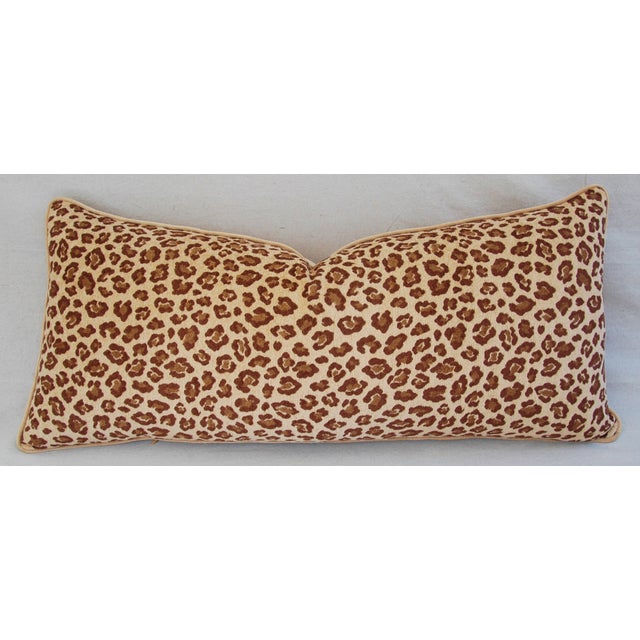 Large custom-tailored lumbar body pillow in a vintage/never used ultra-soft woven velvet-and-chenille blend safari leopard...
