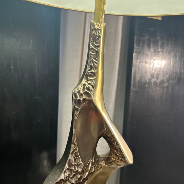 Brass Richard Barr Cast Brass Brutalist Abstract Lamp With Custom Shade for Laurel Lighting Co. For Sale - Image 8 of 12