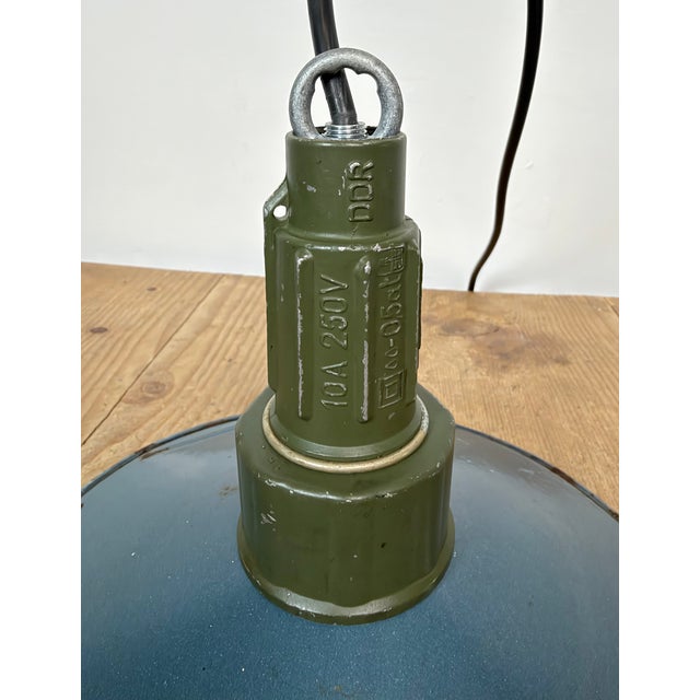 Industrial Blue Enamel Military Pendant Lamp with Cast Aluminium Top, 1960s For Sale - Image 12 of 18