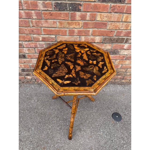 19th Century Decoupage Bamboo Side Table For Sale - Image 4 of 6