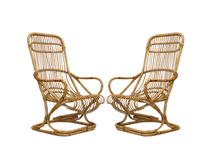 Set of Wicker & Bamboo Armchairs, 1970s