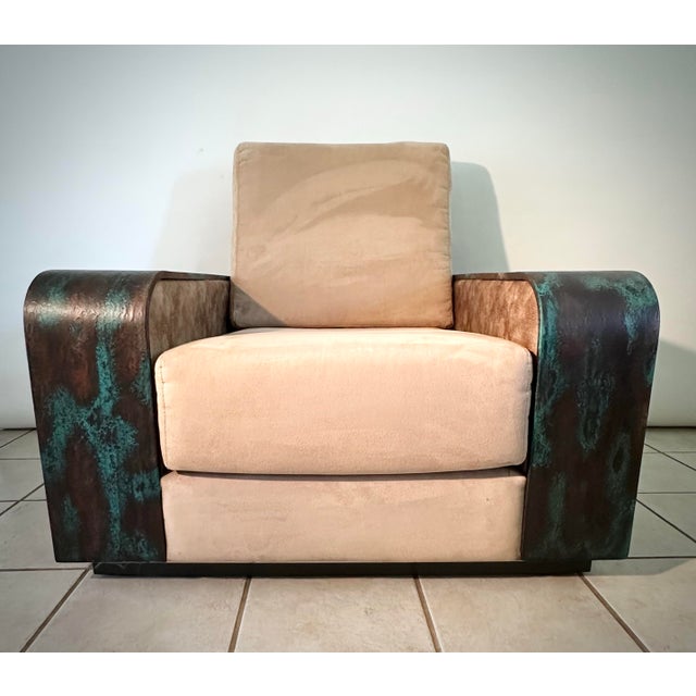 Art Deco Armani Casa Lounge Chair With Custom Relief Artwork by Lance Kleinsmith Artist Signed, Brutalist Designer Chair For Sale - Image 3 of 11