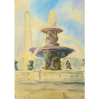 P. Bourlier, Vintage French Watercolor - Place De La Concorde, Paris For Sale