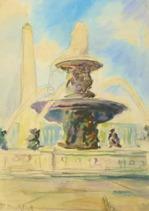 P. Bourlier, Vintage French Watercolor - Place De La Concorde, Paris