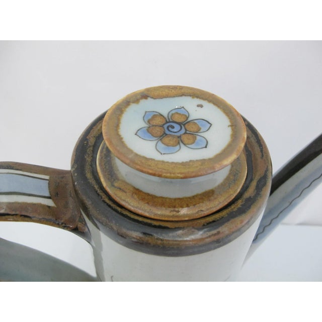 Blue Ken Edwards El Palomar Blue Stoneware Bird & Flower Mexican Pottery Coffee Pot For Sale - Image 8 of 14