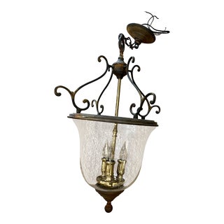 Vintage 1980s Hinkley Glass and Brass Lantern Chandelier For Sale