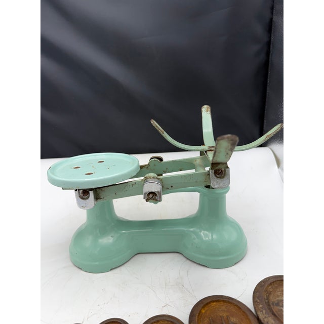 Mid 19th Century Antique Mint Green Kitchen Scale For Sale - Image 5 of 9