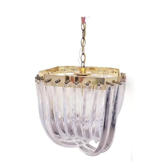 Vintage Mid Century Modern Regency Lucite Ribbon Brass 8 Light