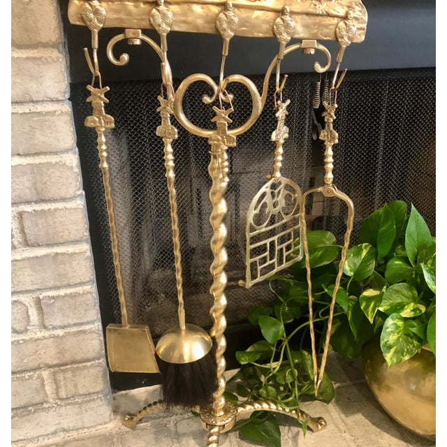 Antique Fireplace Tool Set.Brass Windmill Early 1900's - 6 Piece Set For Sale - Image 4 of 10