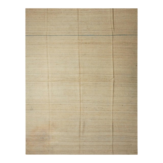 1940s White Cream Minimalist Antique Kilim n.w. Persian Rug 7'7" X 9'9" Flatweave Wool Carpet For Sale