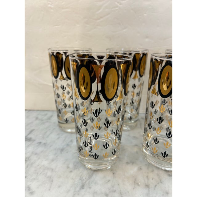 Set of 5 Hollywood Regency highball cocktail glasses by Fred Press. His designs from the 1950s are well known and he was...