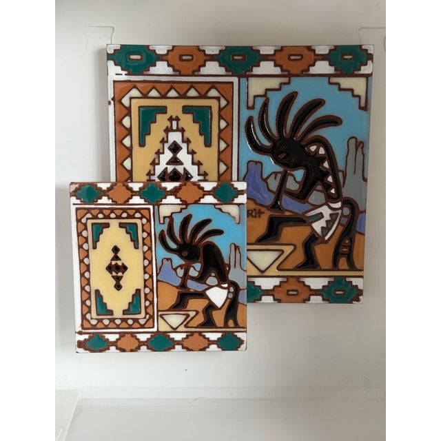 Vintage Earthtones Trademarked Set of 2 "KoKopelli" Southwestern Ceramic Tile Art Coasters For Sale In Washington DC - Image 6 of 9