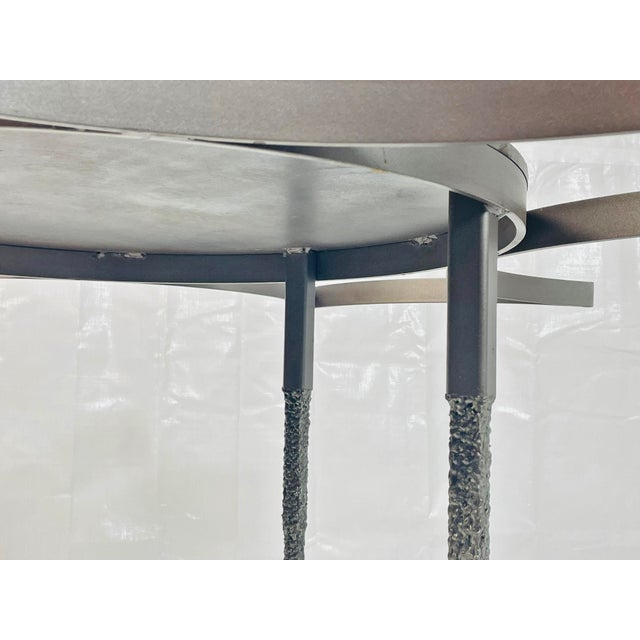 Metal Vintage Brutalist Dining Table With Glass Top and Sculptural Textured Metal Base For Sale - Image 7 of 18