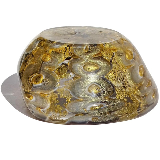 Vintage Murano Barovier Toso Gray Purple Gold Flecks Italian Art Glass Decorative Ashtray Bowl For Sale - Image 9 of 9