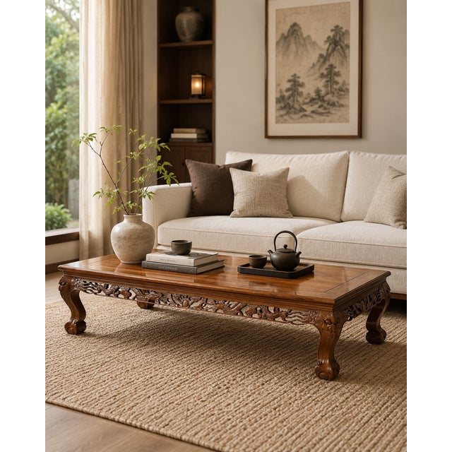 This elegant rectangular coffee or opium table, dating to circa 1940s, is a refined example of mid-century Chinese...