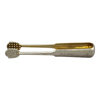 Circa 1924-39 Estonian 875 Standard Silver Tongs With Gold-Washed Interior For Sale