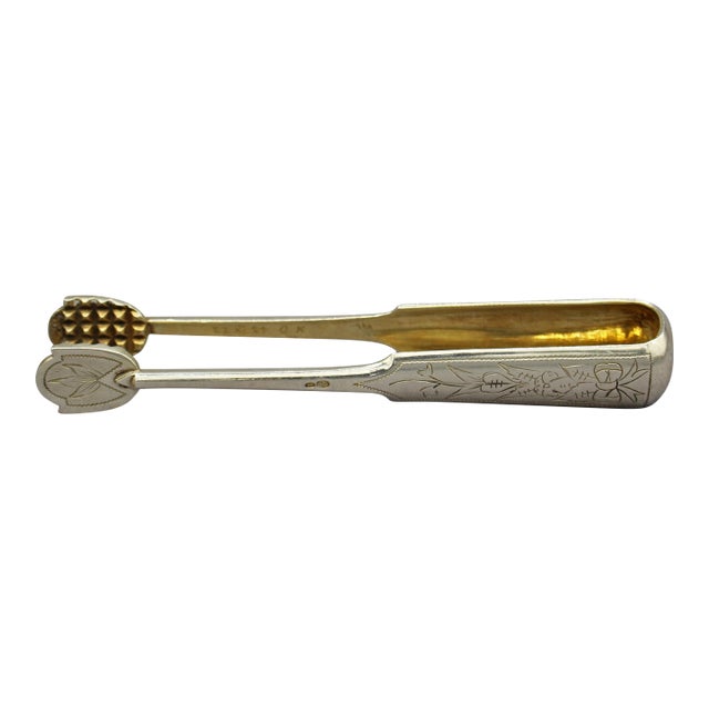 Circa 1924-39 Estonian 875 Standard Silver Tongs With Gold-Washed Interior For Sale