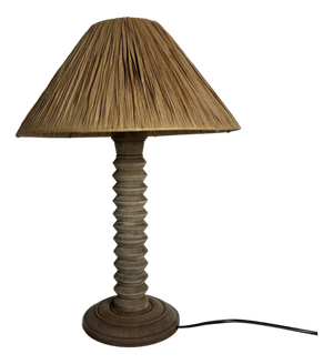 Mid-Century Modern French Brutalist Wood Turned Table Lamp by Charles Dudouyt, 1950s