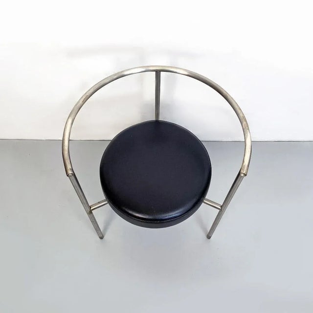 Metal Post Modern Italian Cockpit Shape Leather & Steel Side Chair, 1980s For Sale - Image 7 of 16